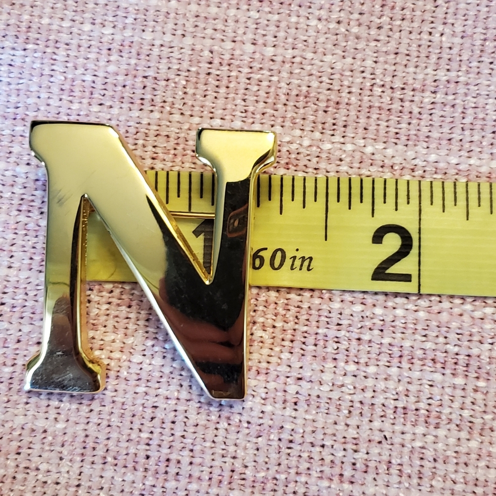 Anne Klein  gold tone monogram N  brooch pin - Picture 2 of 6